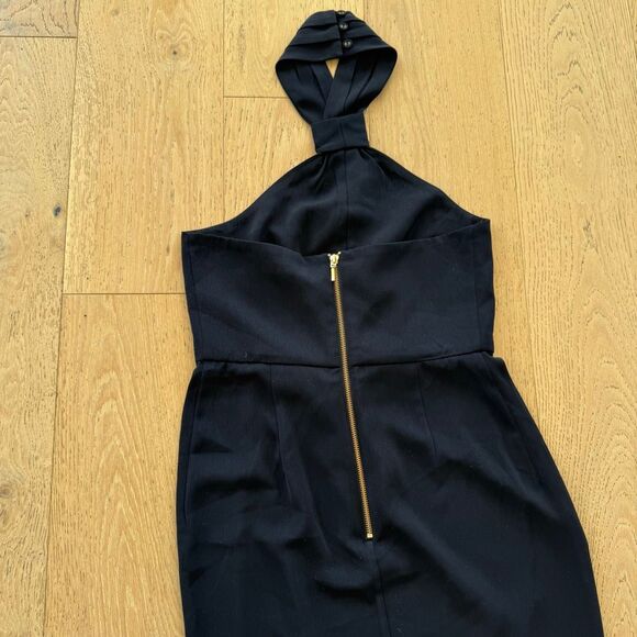 Shona Joy Core Knot Halter Neck Navy Blue Cocktail Midi Party Dress Size 6 Small - Picture 8 of 9